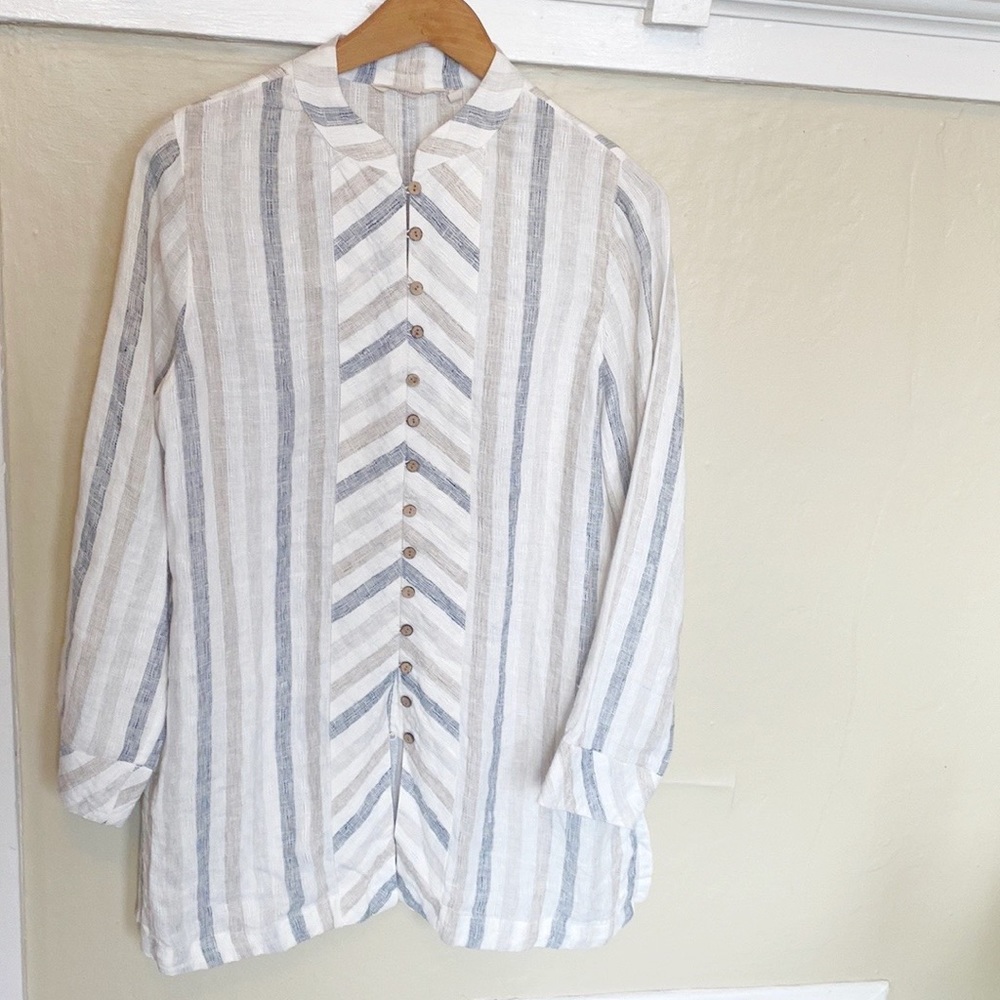 Soft Surroundings Striped Linen Tunic Shirt Top